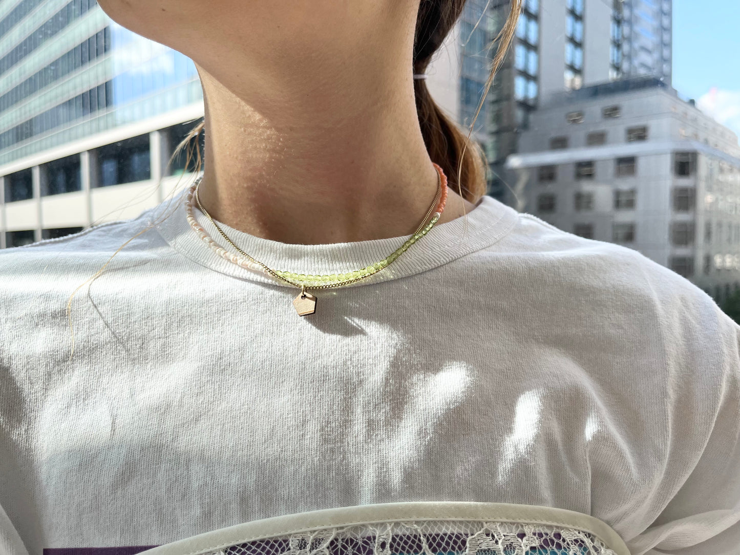 ビーズと木のネックレス N-6