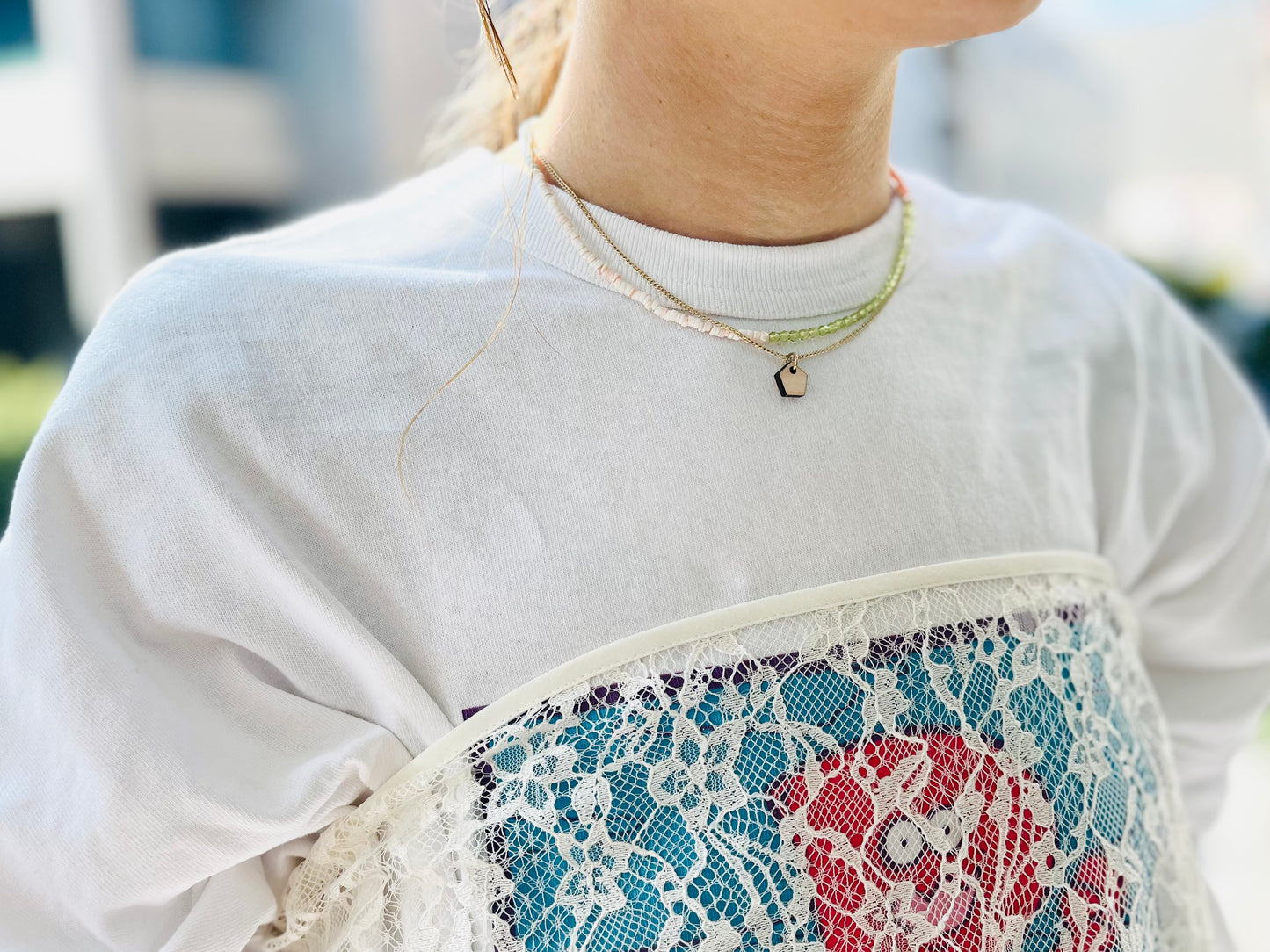 ビーズと木のネックレス N-3